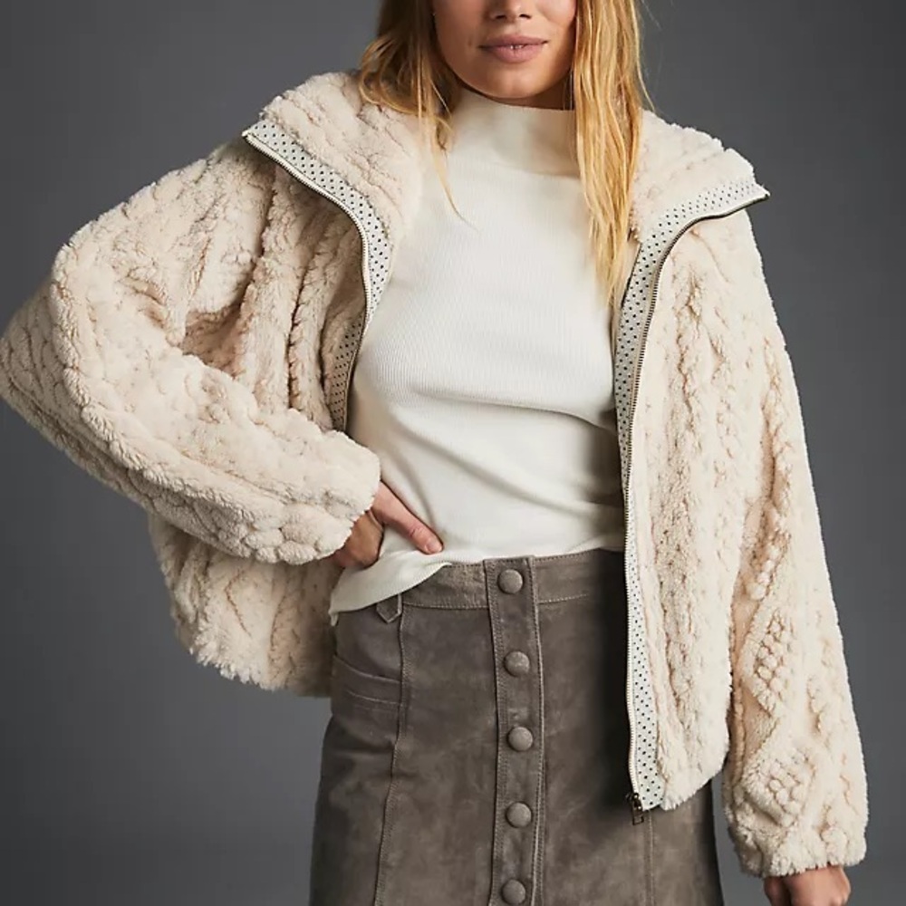 Pilcro Cable Fuzzy Jacket XL Ivory Anthropologie